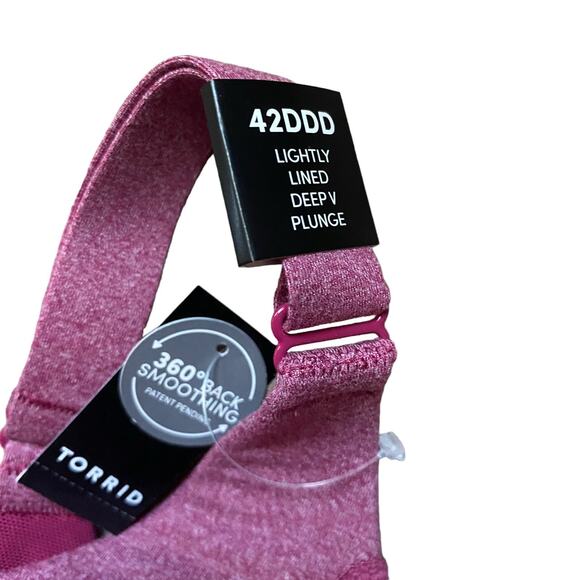 Torrid Curve Dream Wire-Free Plunge 360 Back Smoothing Burgundy Lace Bra NEW - Picture 4 of 8